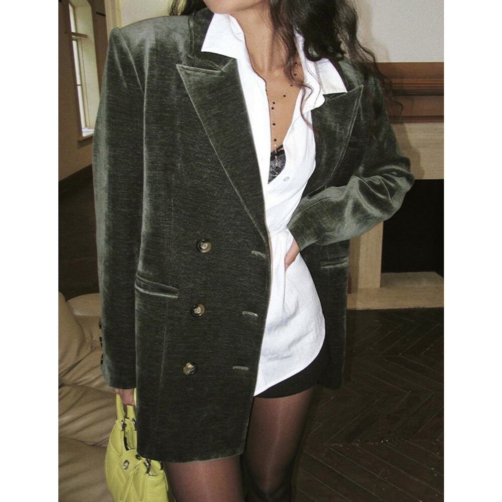 Green Velour Commense Blazer Romantic Chic Jacket NWOT Oversized Small Women’s